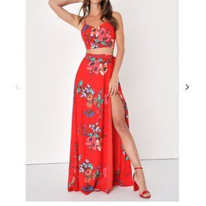 Bloom With a View Red Floral Print Two-Piece Maxi Dress